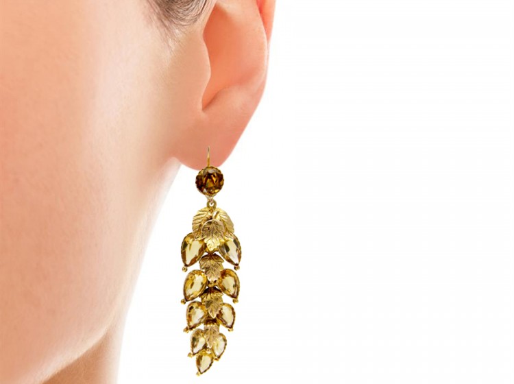 Georgian Gold Citrine Leaf Drop Earrings