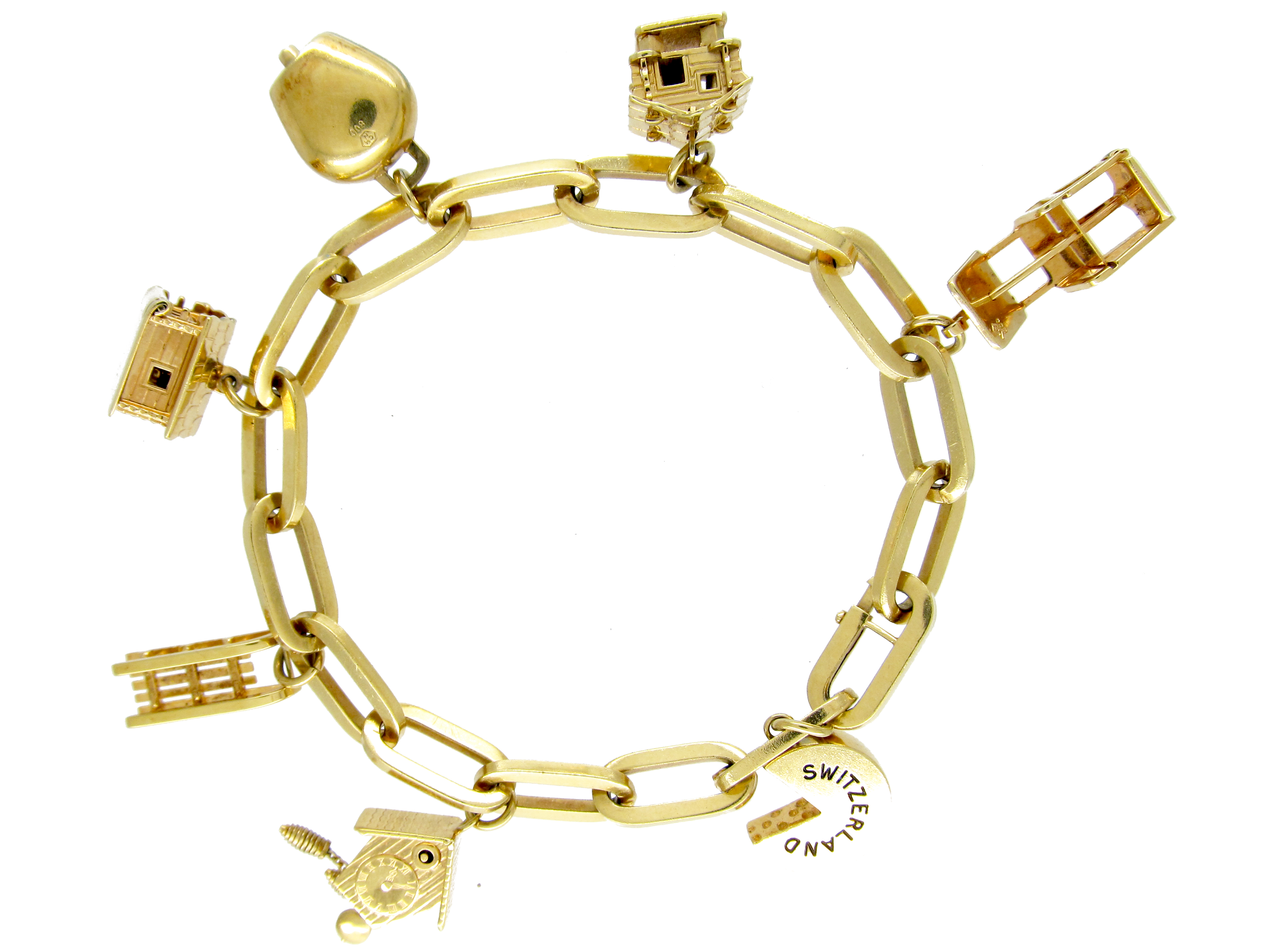 Swiss Charms Silver Gilt Bracelet (120E) The Antique Jewellery Company