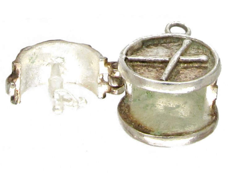 Silver Opening Drum Charm with Trumpeter within