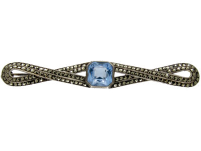 Silver, Marcasite & Blue Paste Brooch