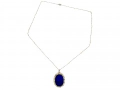 Lapis Lazuli & Diamond Art Nouveau Pendant on Chain