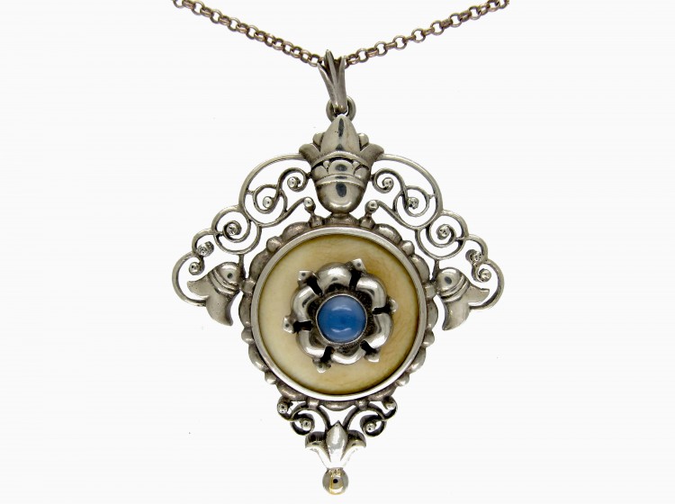 Art Nouveau Silver Pendant on Chain by Meyer