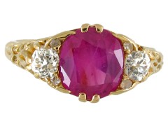 Victorian Pink Sapphire & Diamond Three Stone Ring