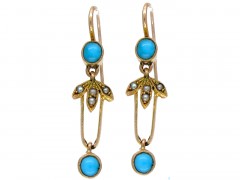 Edwardian Turquoise & Seed Pearl Drop Earrings