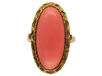 18ct Gold Oval Ring set with a Cabochon Coral