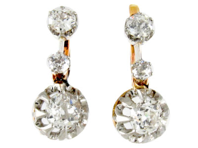 French Three Stone Diamond Drop Earrings