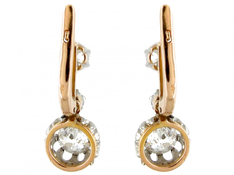 French Three Stone Diamond Drop Earrings
