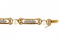French Natural Pearl & Diamond 18ct Gold Bracelet