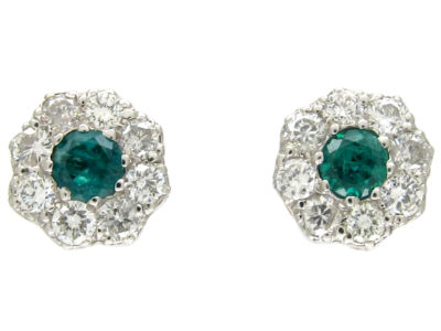 Emerald & Diamond Cluster Earrings