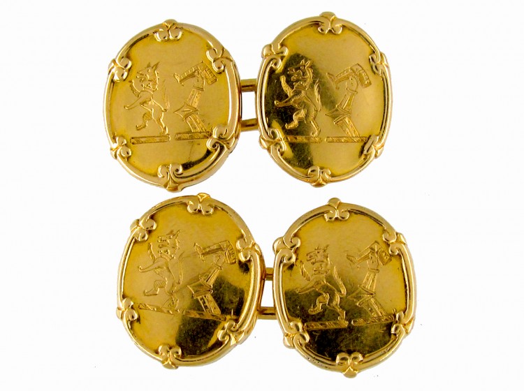Victorian Gold Engraved Seal Opening Locket Cufflinks