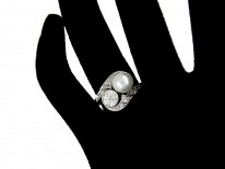 Pearl & Diamond White Gold Art Deco Ring