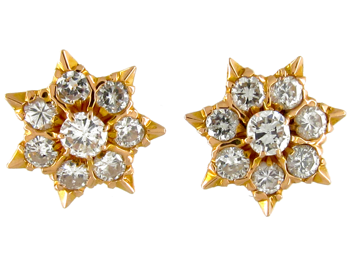 Diamond & Gold Star Earstuds (328E) | The Antique Jewellery Company