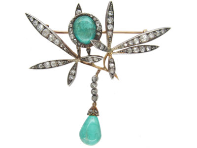 Edwardian Cabochon Emerald & Diamond Floral Brooch