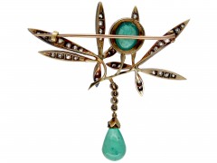 Edwardian Cabochon Emerald & Diamond Floral Brooch