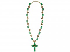 Victorian 9ct Gold & Emerald Paste Holbeinesque Necklace with Cross