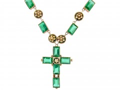 Victorian 9ct Gold & Emerald Paste Holbeinesque Necklace with Cross