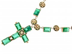 Victorian 9ct Gold & Emerald Paste Holbeinesque Necklace with Cross