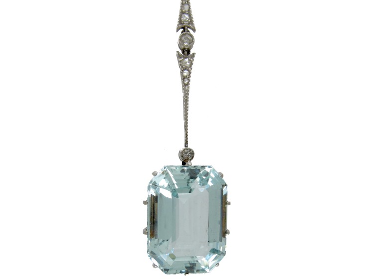 Aquamarine & Diamond Drop Pendant in Original Case