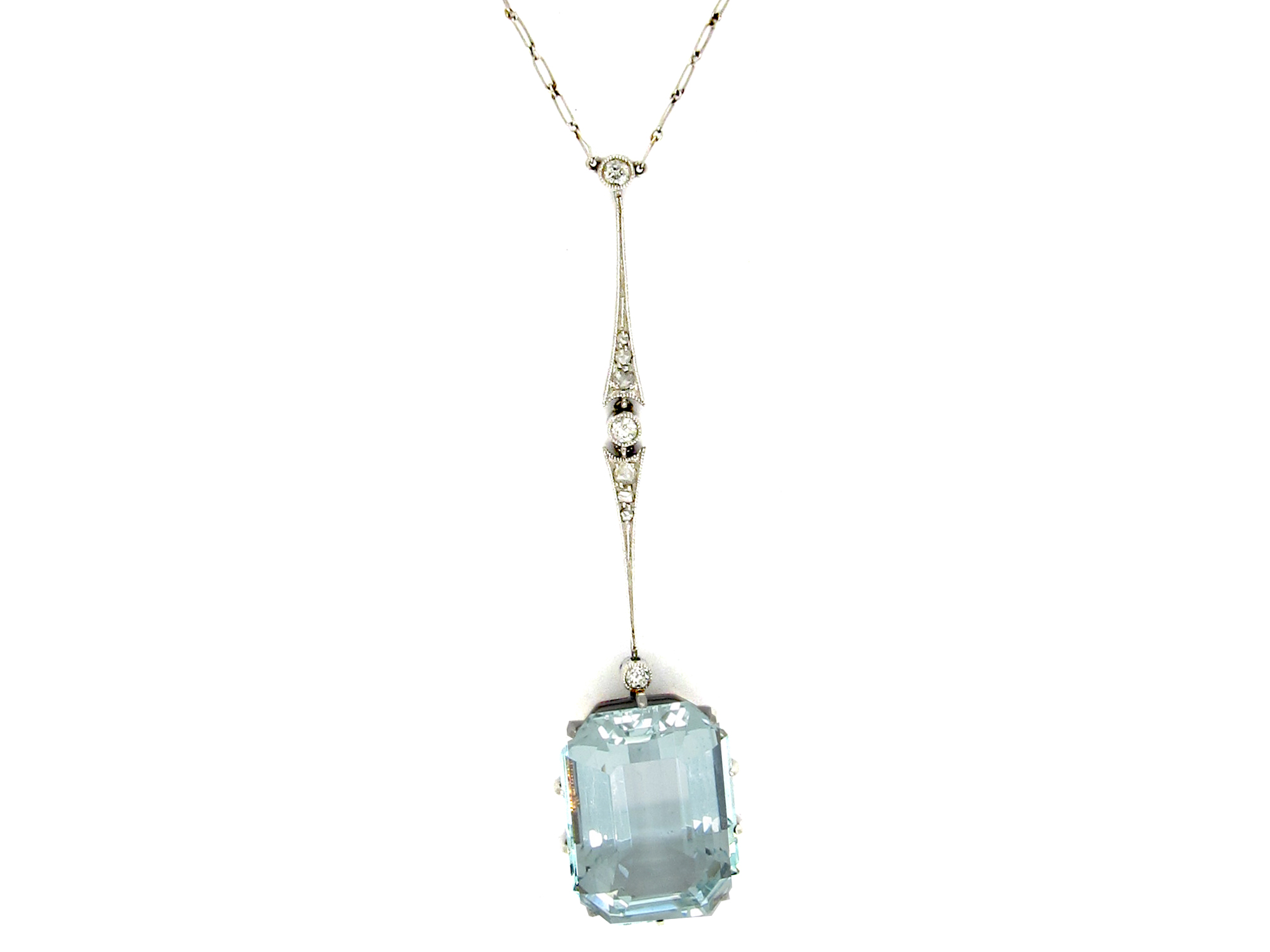 Aquamarine & Diamond Drop Pendant in Original Case (337E) | The Antique ...