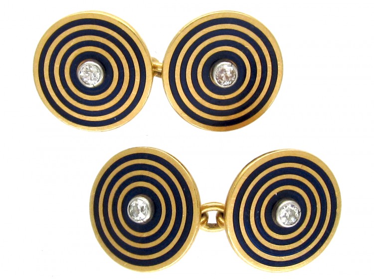 18ct Gold Enamel & Diamond Art Deco Cufflinks