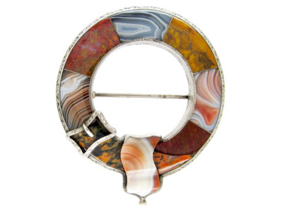 Scottish Silver & Agate Victorian Garter Brooch