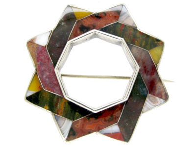 Scottish Silver & Agate Geometric Wreath Brooch