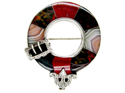 19th Century Scottish Silver & Agate Multicoloured Garter Brooch