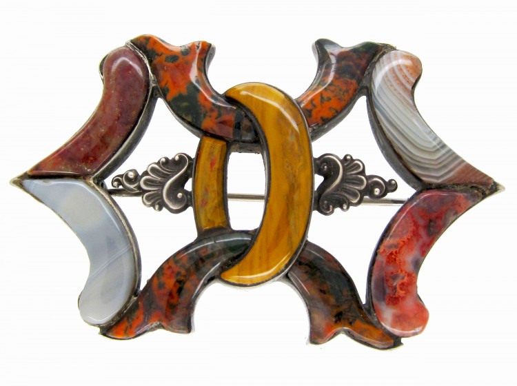 Scottish Silver & Agate Bow Tie Brooch