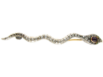 Georgian Diamond & Ruby Snake Brooch