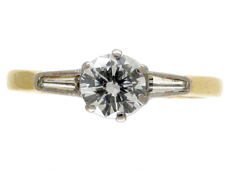 Diamond Solitaire Ring with Diamond Baguette Shoulders