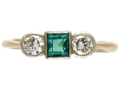 Emerald & Diamond Three Stone Ring