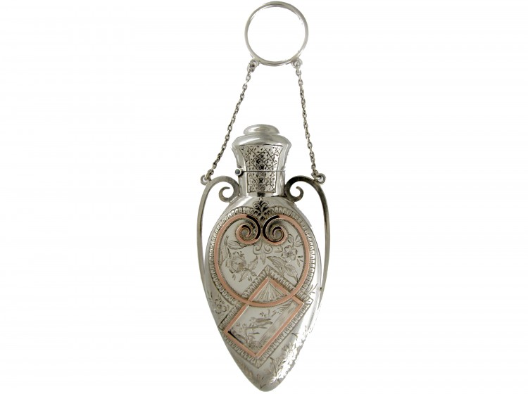 Victorian Silver & Gold Overlay Scent Bottle Pendant