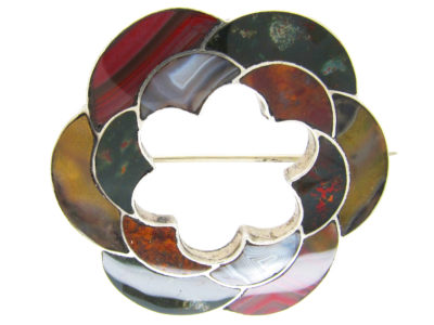 Victorian Scottish silver & Agate Multicoloured Rose Brooch