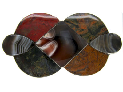 Victorian Scottish Silver Agate Brooch of Figure of Eight Design