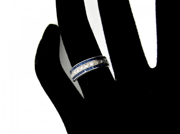 Sapphire & Diamond Art Deco Half Hoop Ring