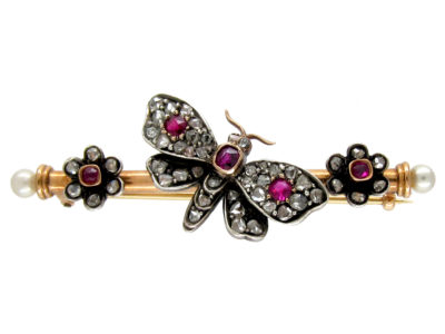 Ruby & Diamond Butterfly Brooch in Original Case