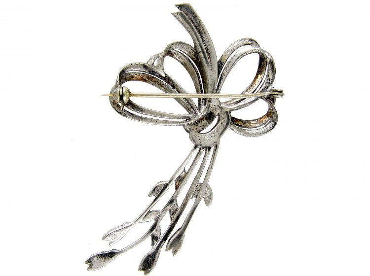 Large Marcasite & Silver Bow Brooch
