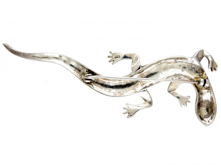 Large Silver & Marcasite Lizard Brooch