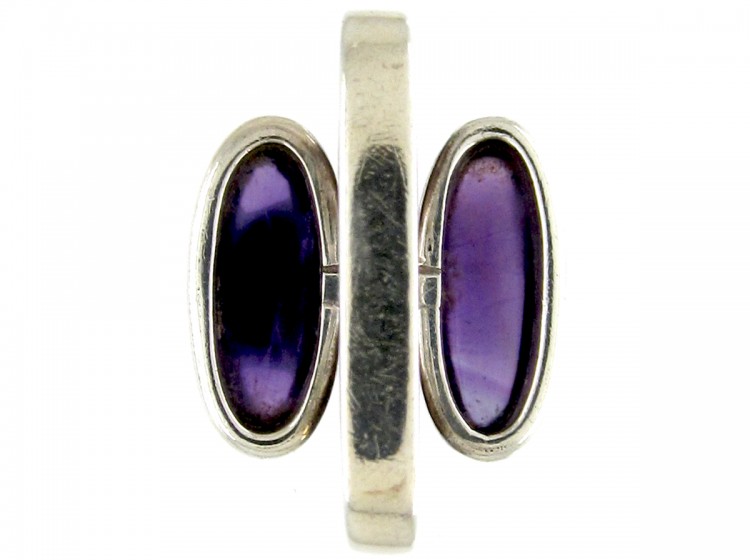 Double Cabochon Amethyst Silver Ring
