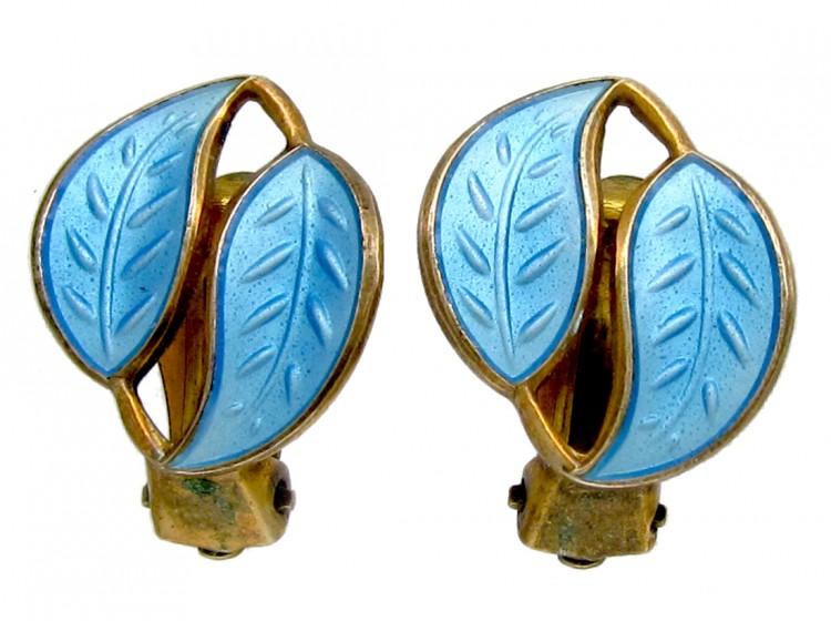 David Andersen Silver ​& Enamel Leaf Earrings