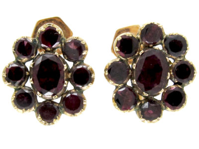 Georgian Flat Cut Garnet Cluster Earrings