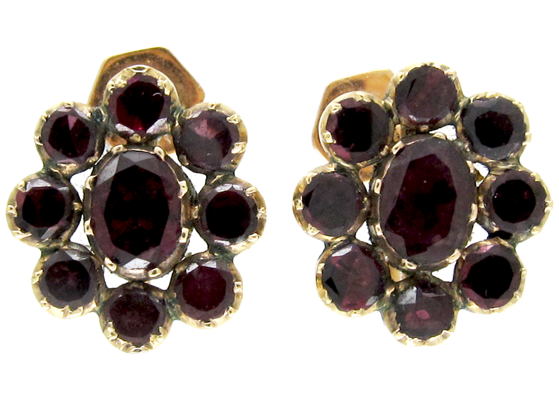 Georgian Flat Cut Garnet Cluster Earrings (937D) | The Antique ...