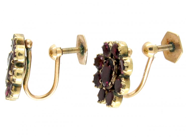 Georgian Flat Cut Garnet Cluster Earrings