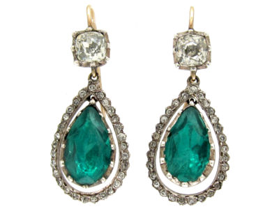 Victorian Green & White Paste Drop Earrings