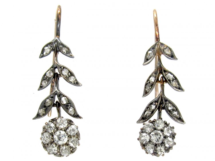 Edwardian Diamond Flower Drop Earrings