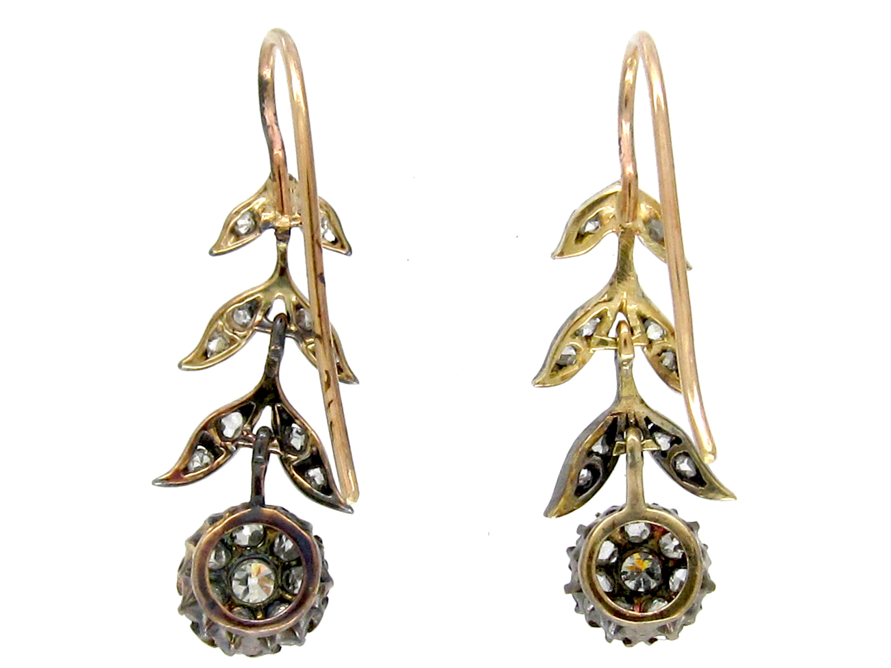Edwardian Diamond Flower Drop Earrings (465E) | The Antique Jewellery ...