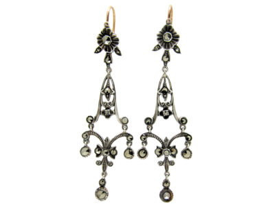 Long Drop Edwardian Silver & Gold Marcasite Earrings