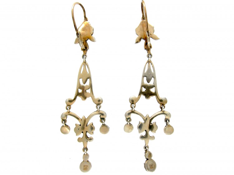 Long Drop Edwardian Silver & Gold Marcasite Earrings