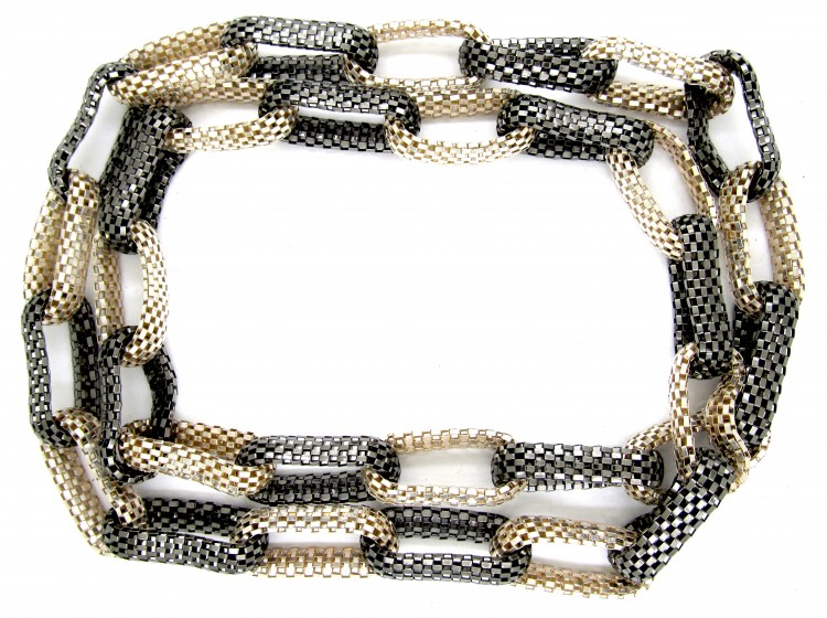 Long Two Colour Silver Woven Chain