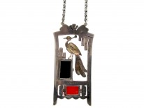 Art Deco Silver, Onyx , Coral & Marcasite Pendant on Chain